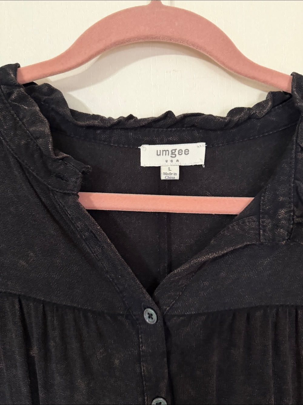 Umgee Washed Black Ruffle Button-Front Blouse - Picture 5 of 6
